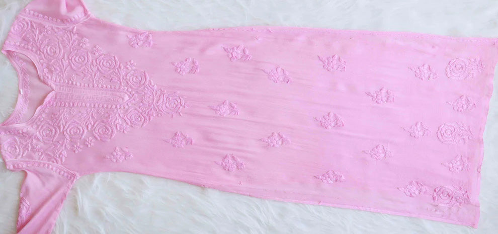 SANA BABY PINK PURE CHINOON CHIFFON LONG KURTA