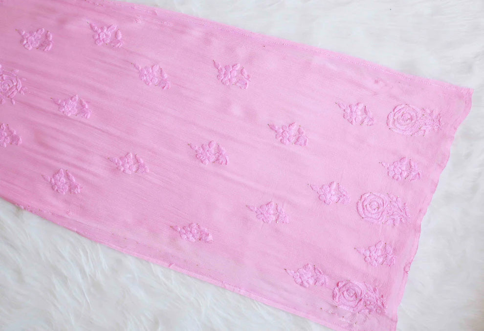 SANA BABY PINK PURE CHINOON CHIFFON LONG KURTA