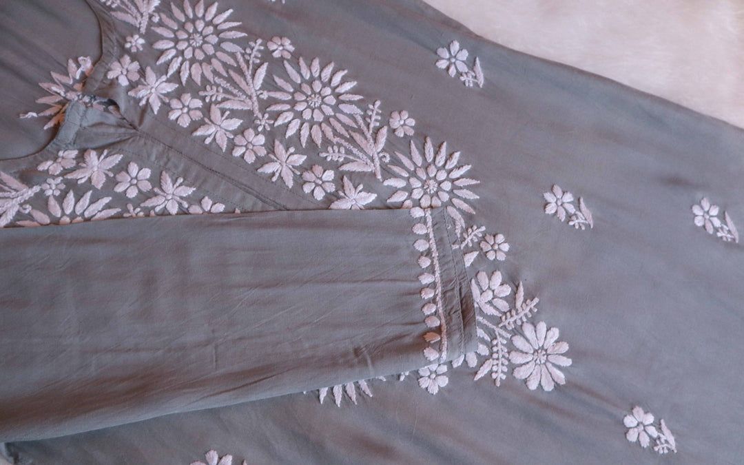 Aafiya Grey Long Rayon Kurta