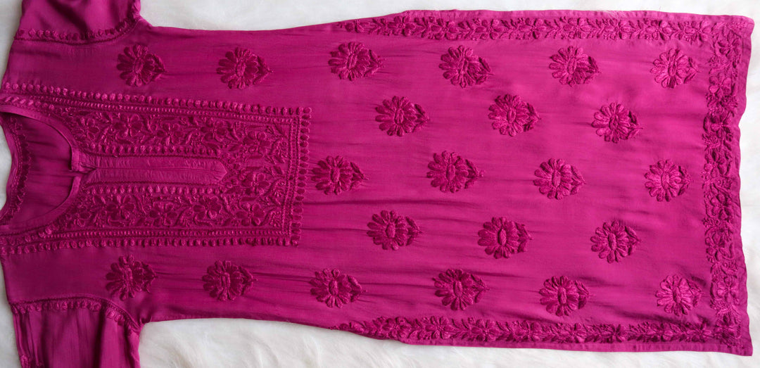 HOOR DEEP PINK RAYON KURTA PANT SET