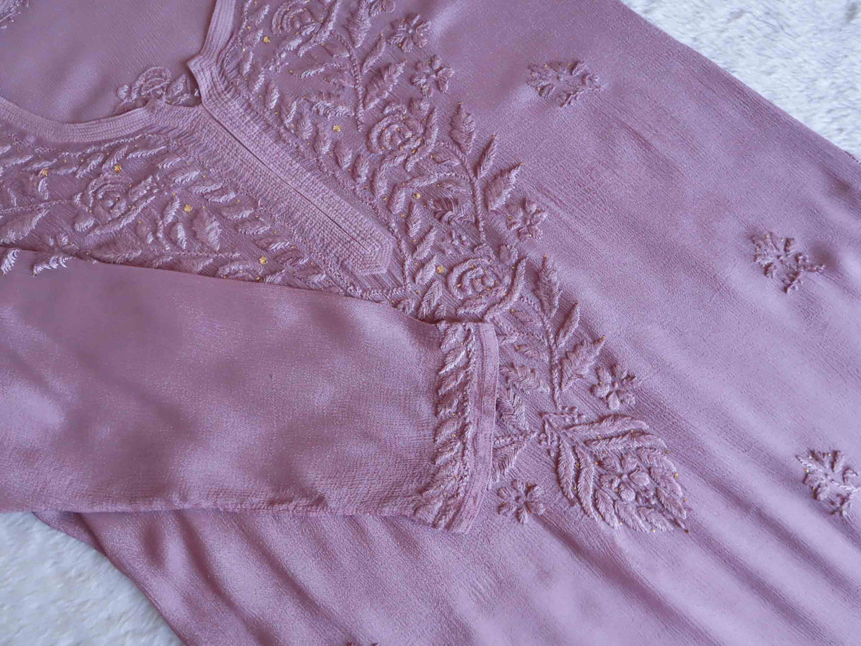 SANA DUSTY PURPLE PURE CHINOON CHIFFON LONG KURTA