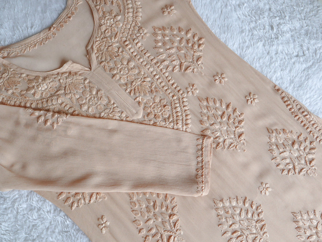 Liyaana Beige Viscose Georgette Kurta