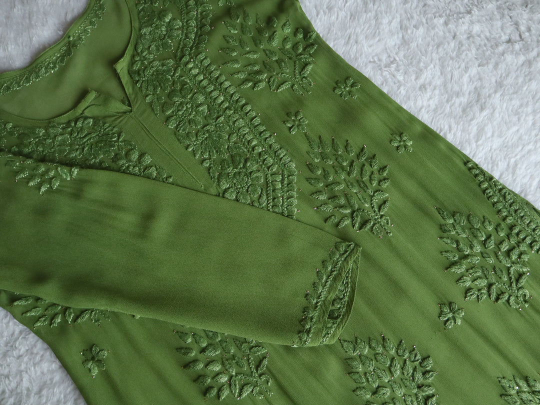 Liyaana Olive Green Viscose Georgette Kurta