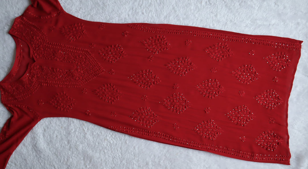 Liyaana Red Viscose Georgette Kurta
