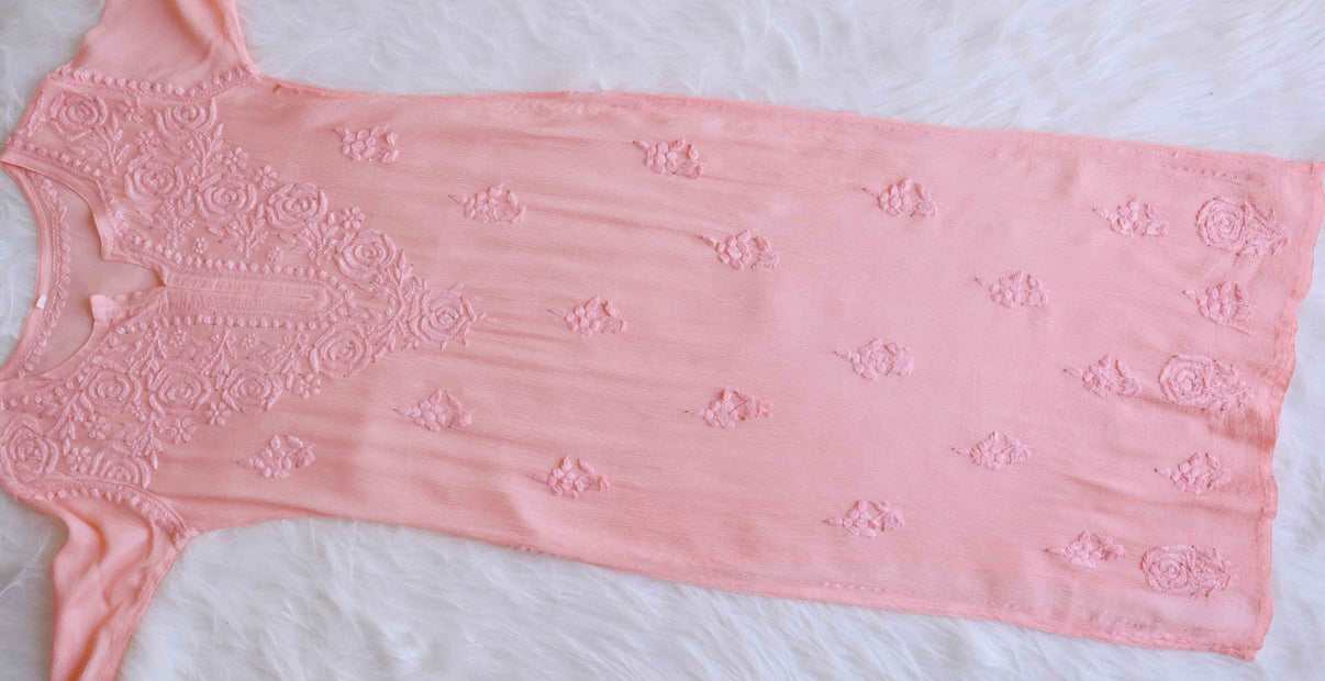 SANA ROSE PINK PURE CHINOON CHIFFON LONG KURTA