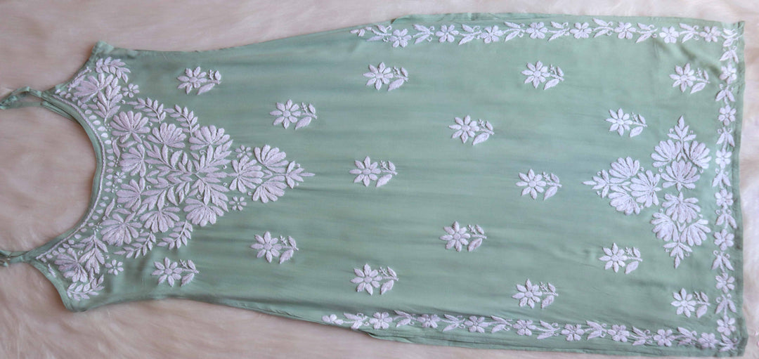 RUHI PASTEL GREEN SLEEVELESS RAYON KURTA
