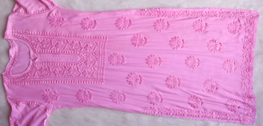 HOOR BABY PINK RAYON KURTA PANT SET