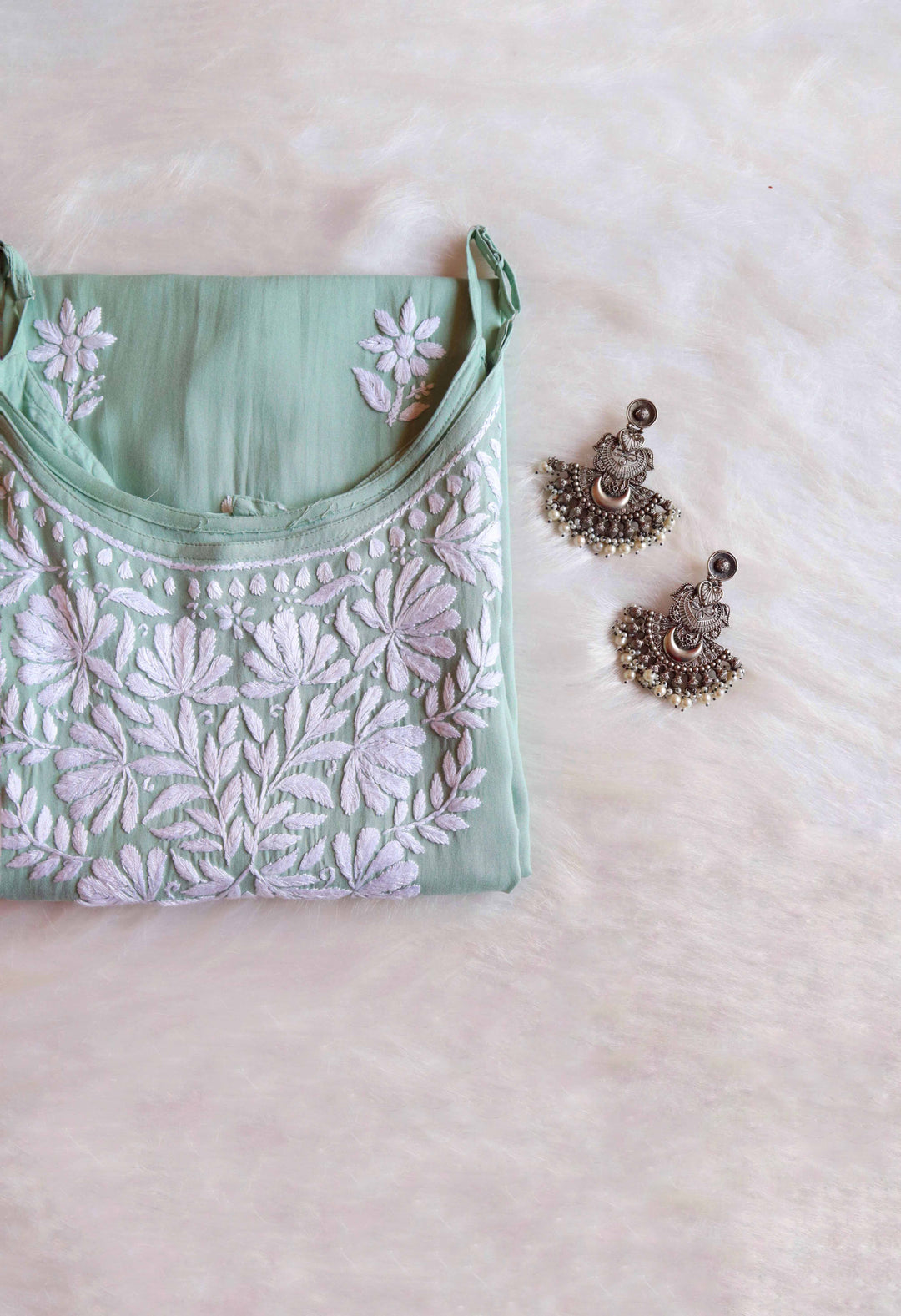 Pastel Green Printed Half Sleeve Staright Kurta With Pants