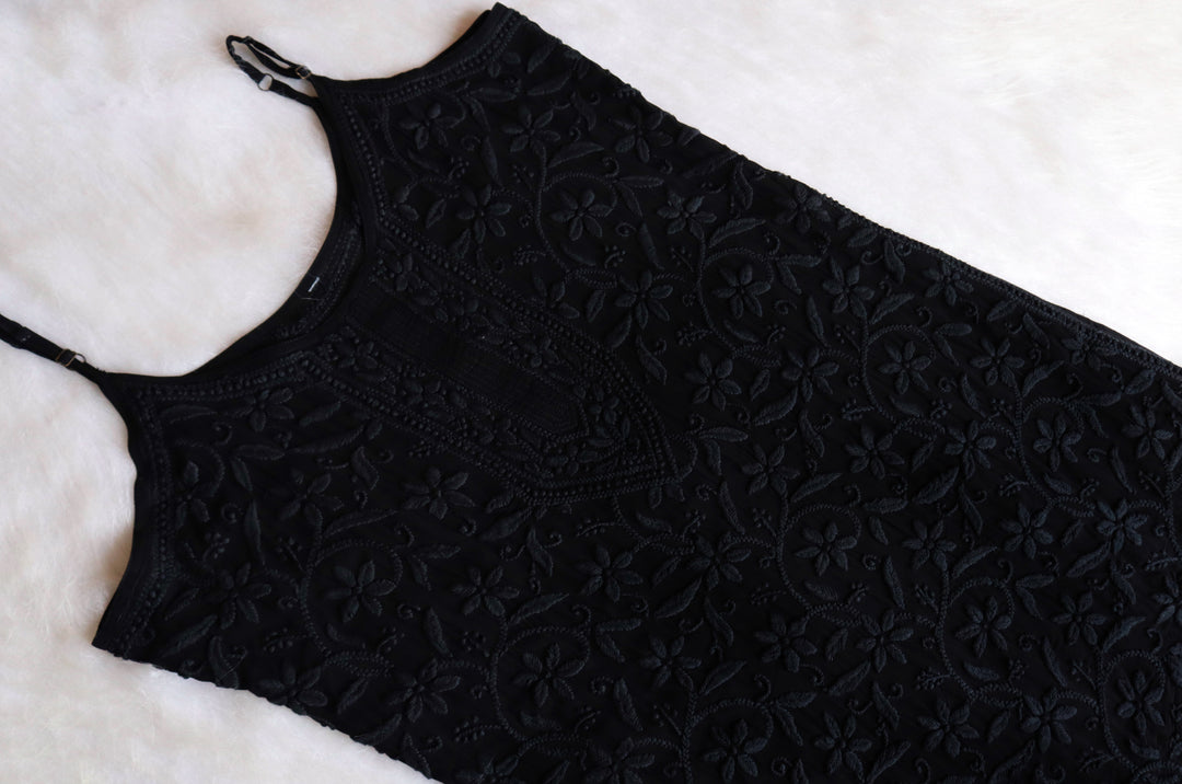 LILY BLACK VISCOSE STRAPPY KURTA