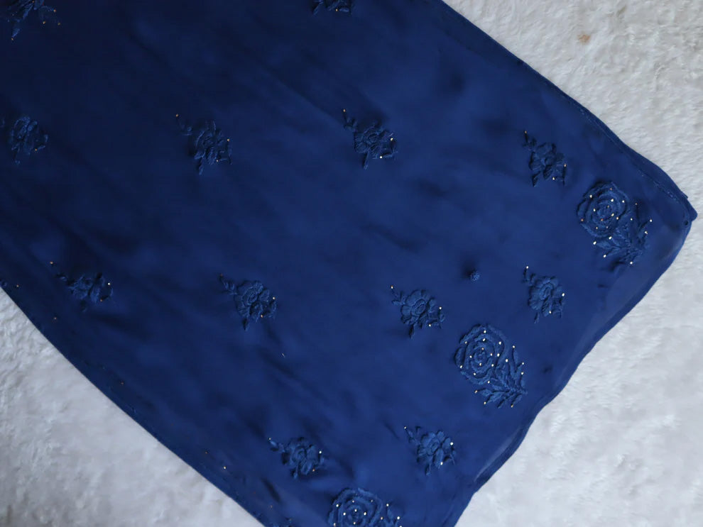SANA ROYAL BLUE PURE CHINOON CHIFFON LONG KURTA
