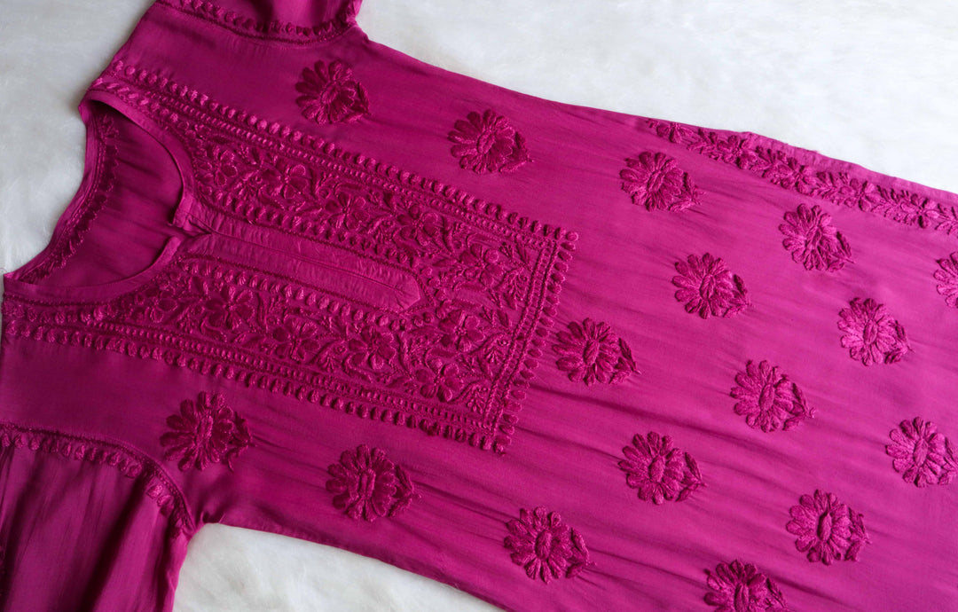 HOOR DEEP PINK RAYON KURTA PANT SET