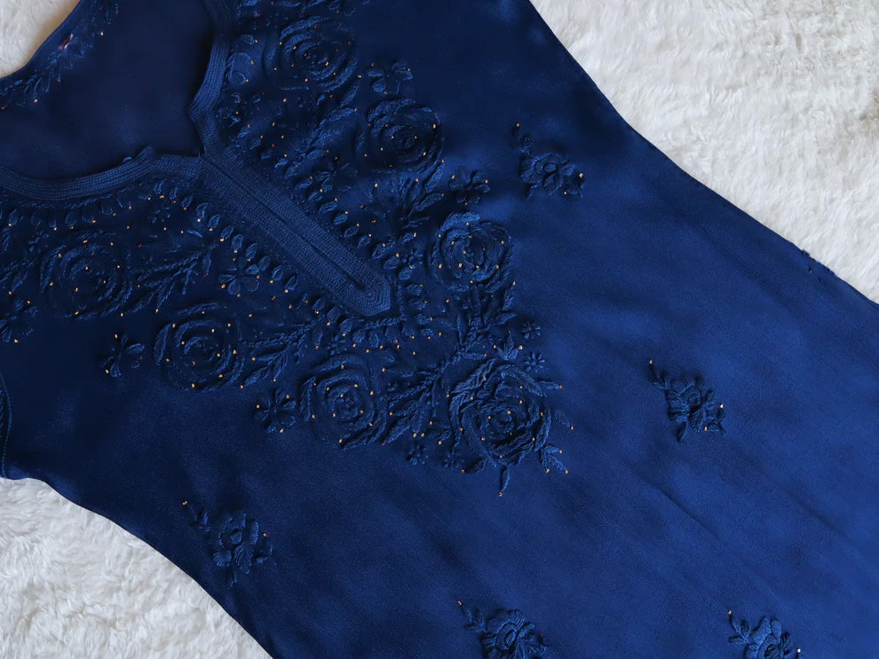 SANA ROYAL BLUE PURE CHINOON CHIFFON LONG KURTA
