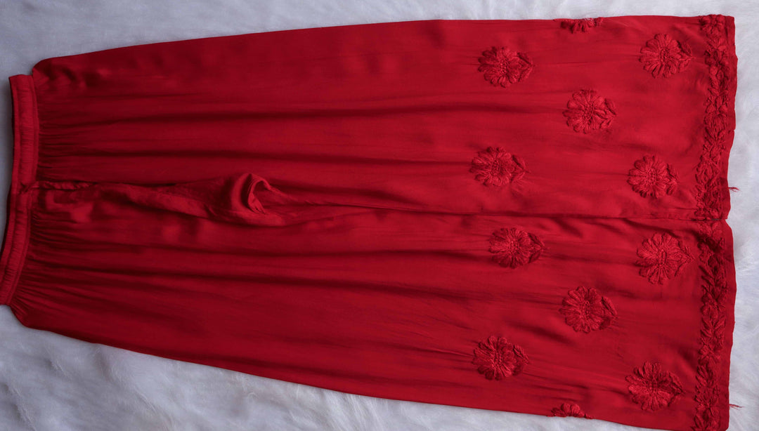 HOOR RED RAYON KURTA PANT SET