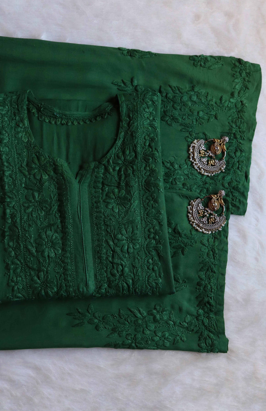 HAYA BOTTLE GREEN RAYON KURTA PANT SET