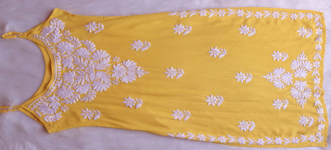 RUHI YELLOW SLEEVELESS RAYON KURTA