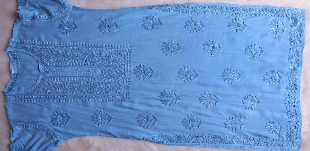 HOOR ICE BLUE RAYON KURTA PANT SET