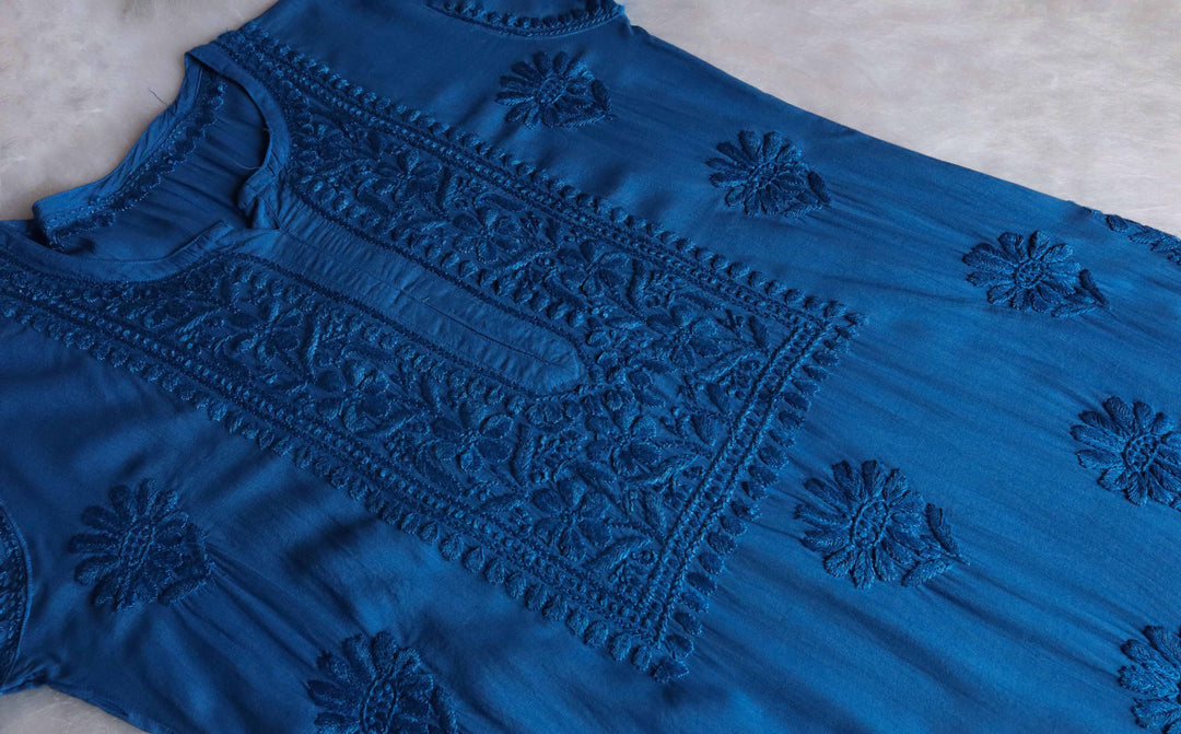 HOOR ROYAL BLUE RAYON KURTA PANT SET