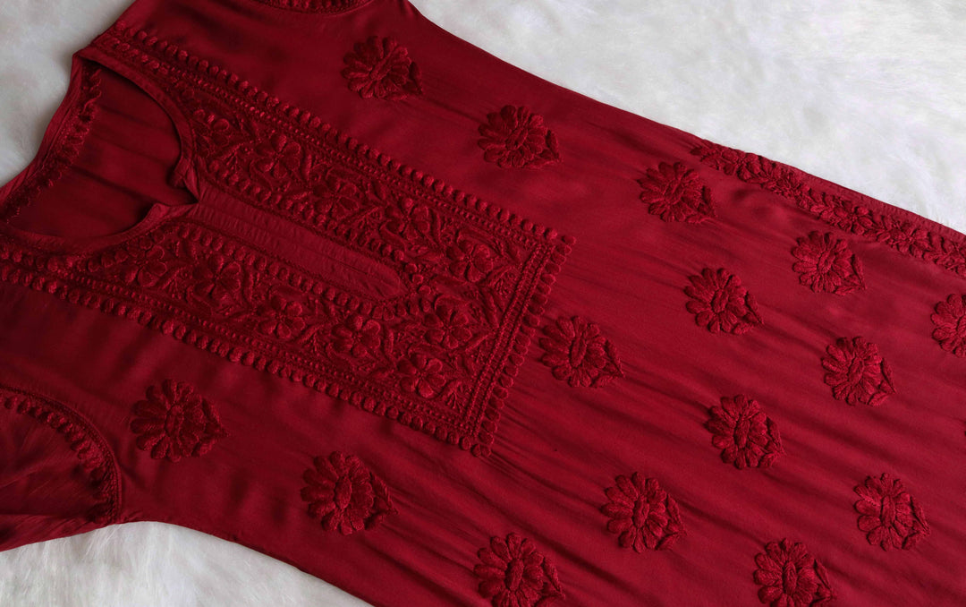 HOOR MAROON RAYON KURTA PANT SET