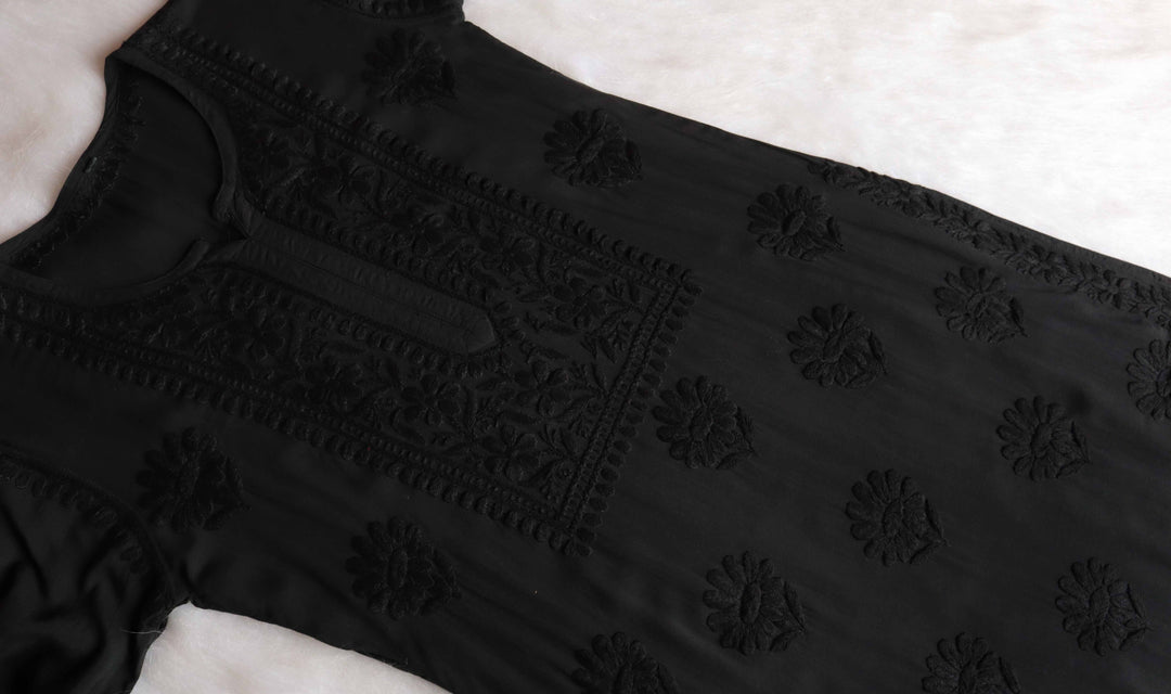 HOOR BLACK RAYON KURTA PANT SET