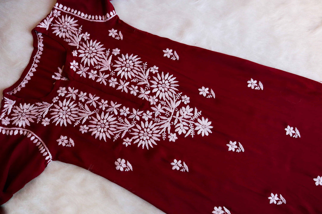 Aafiya Maroon Long Rayon Kurta