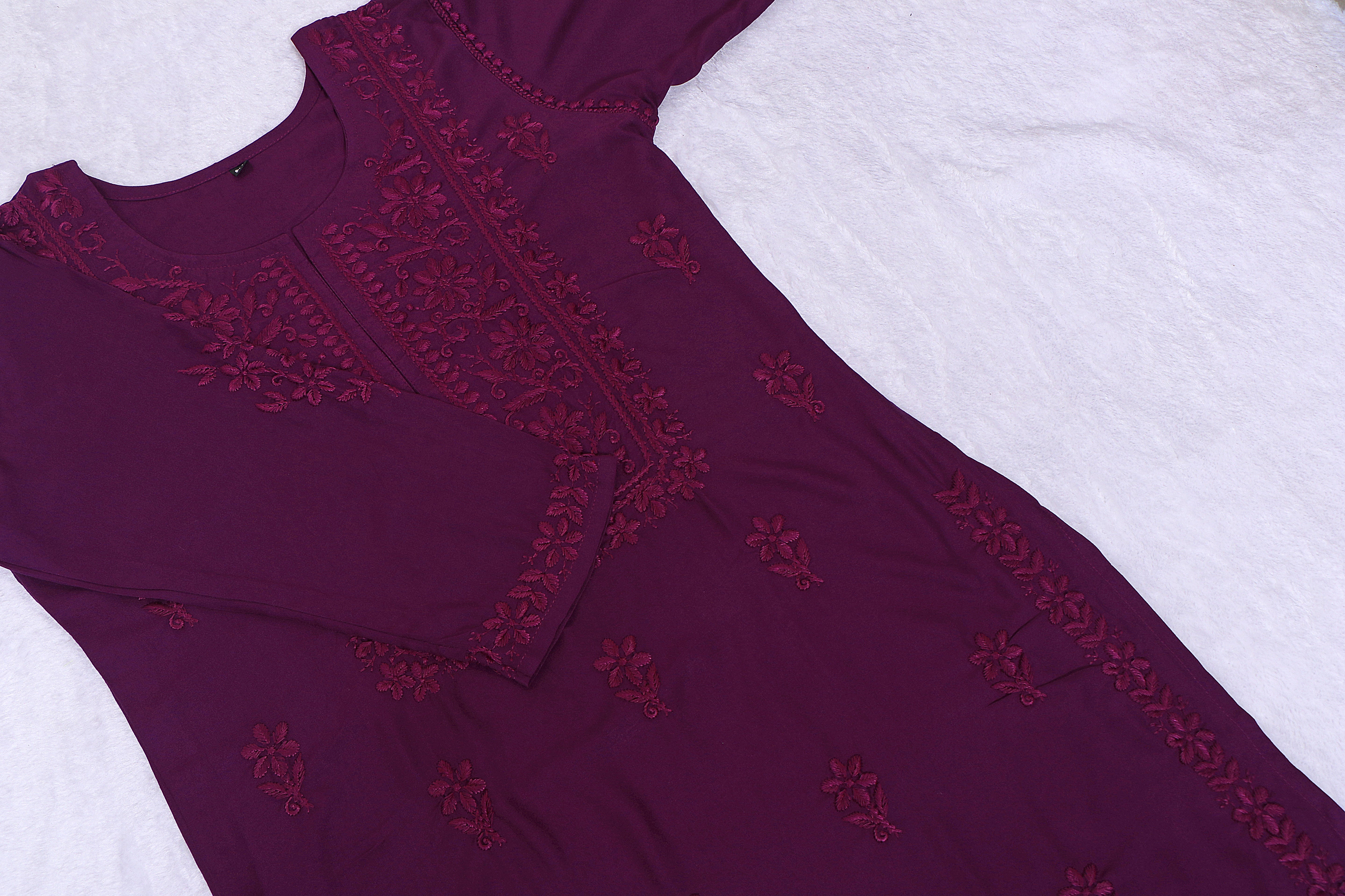 HAYA PURPLE RAYON KURTA PANT SET