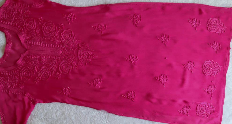 SANA RANI PINK PURE CHINOON CHIFFON LONG KURTA