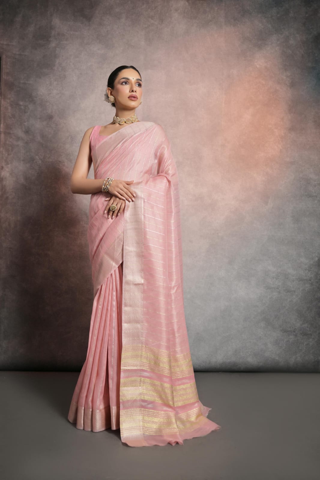 Inaya Light Pink Soft Mulberry Silk saree