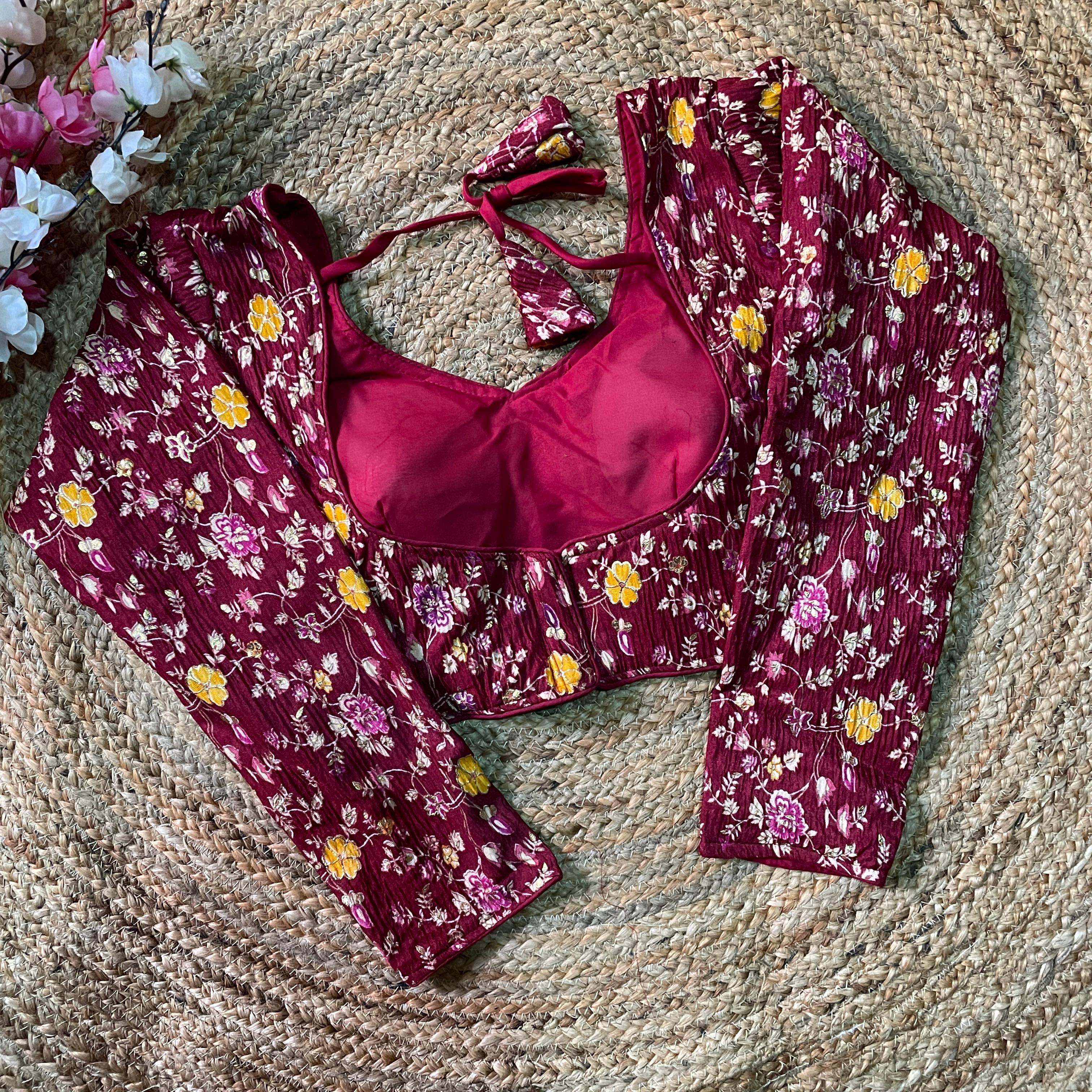 Gul Maroon Multi Flower Blouse