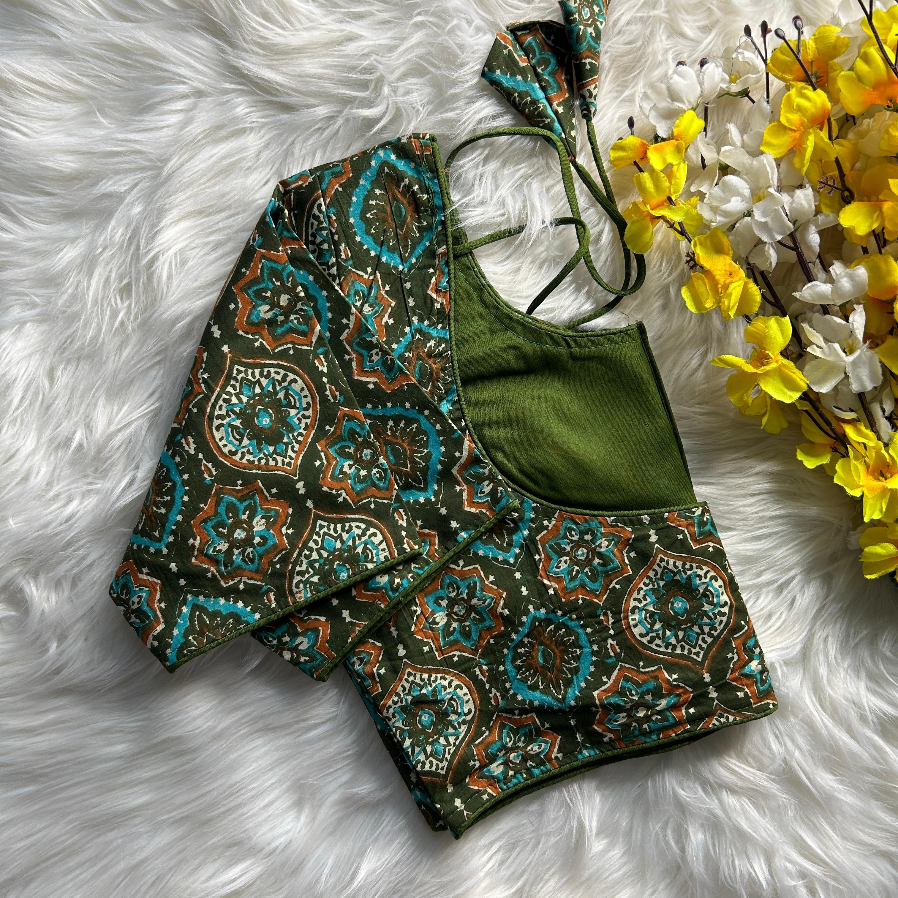 Green Ajrakh Print Cotton Blouse