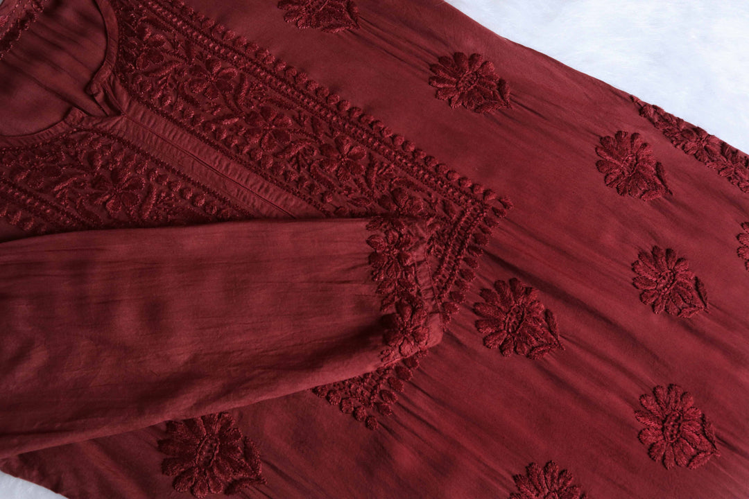 HOOR CHOCOLATE BROWN BLUE RAYON KURTA PANT SET