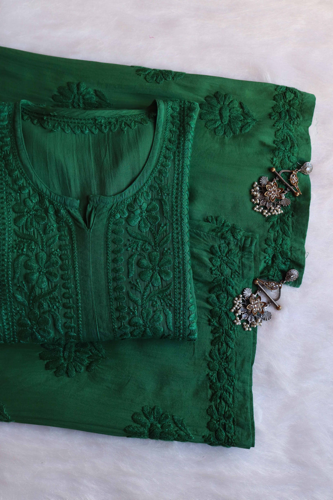 HOOR DEEP GREEN RAYON KURTA PANT SET
