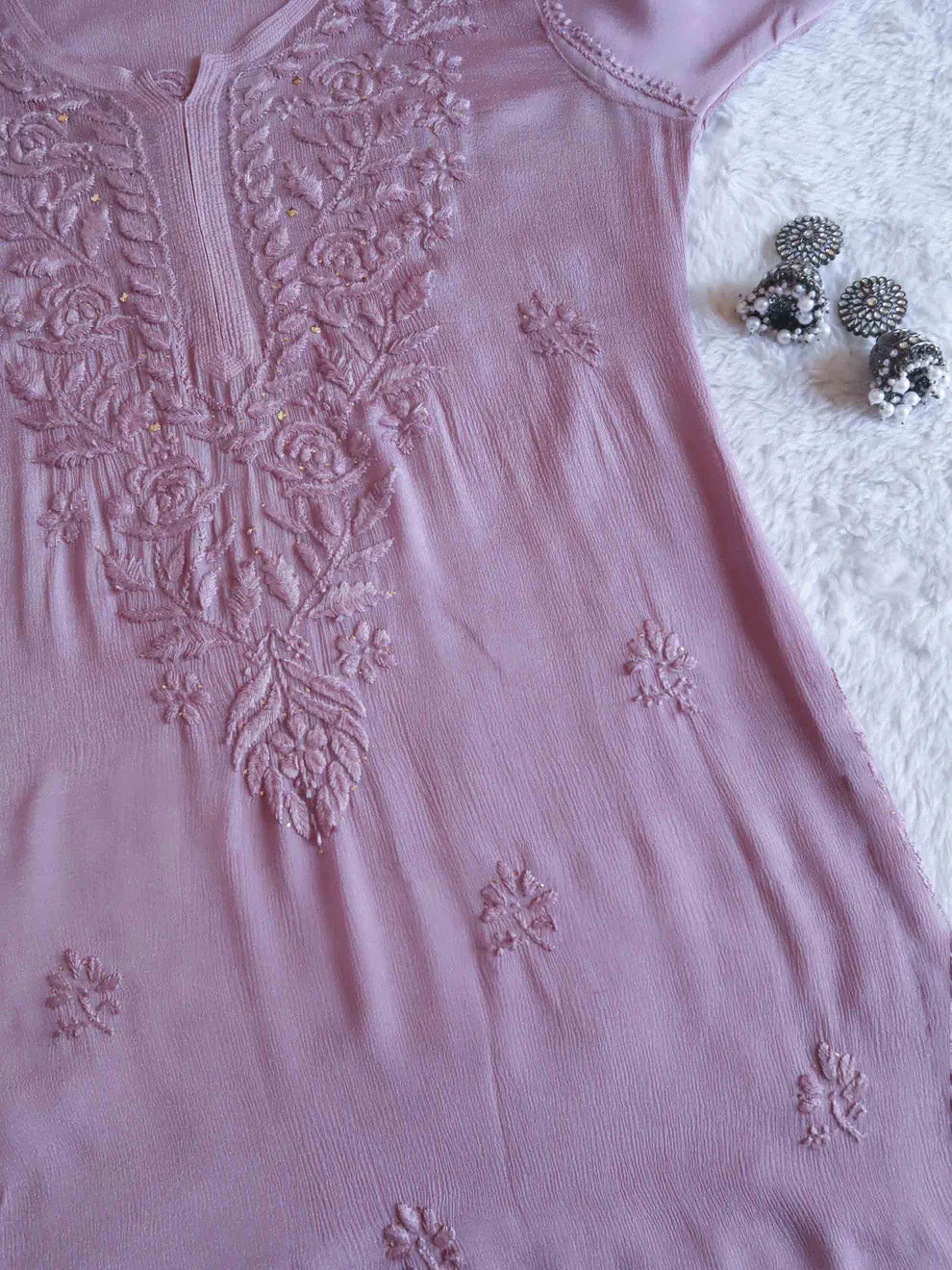 SANA DUSTY PURPLE PURE CHINOON CHIFFON LONG KURTA
