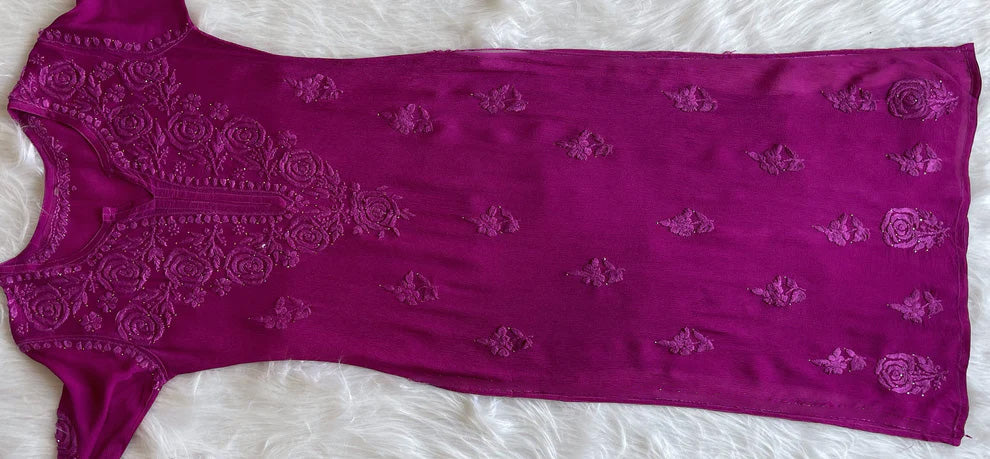 SANA DEEP PURPLE PURE CHINOON CHIFFON LONG KURTA