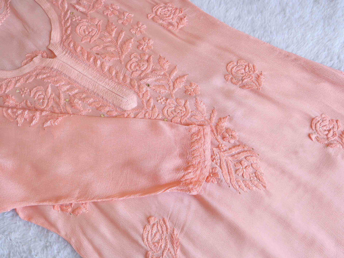 SANA ROSE PINK PURE CHINOON CHIFFON LONG KURTA