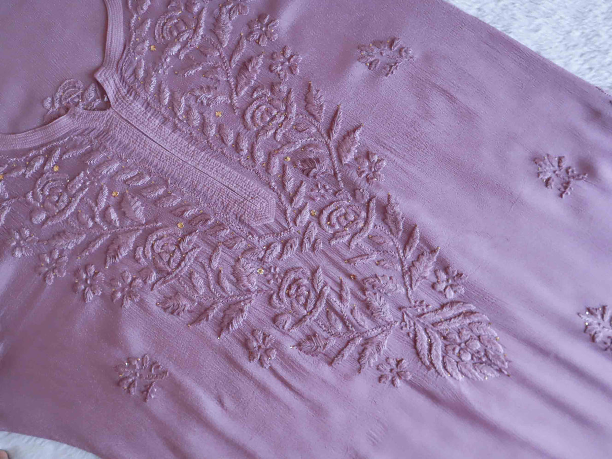 SANA DUSTY PURPLE PURE CHINOON CHIFFON LONG KURTA