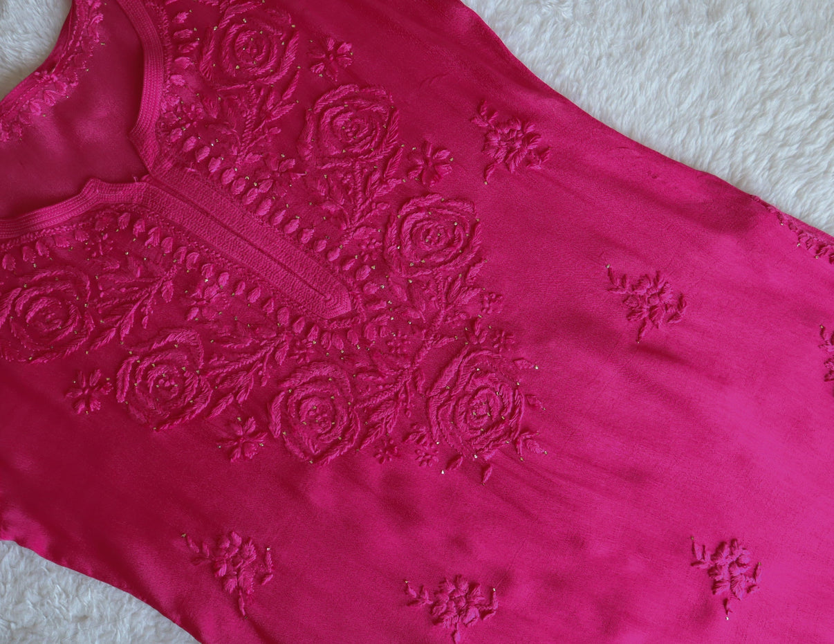 SANA RANI PINK PURE CHINOON CHIFFON LONG KURTA
