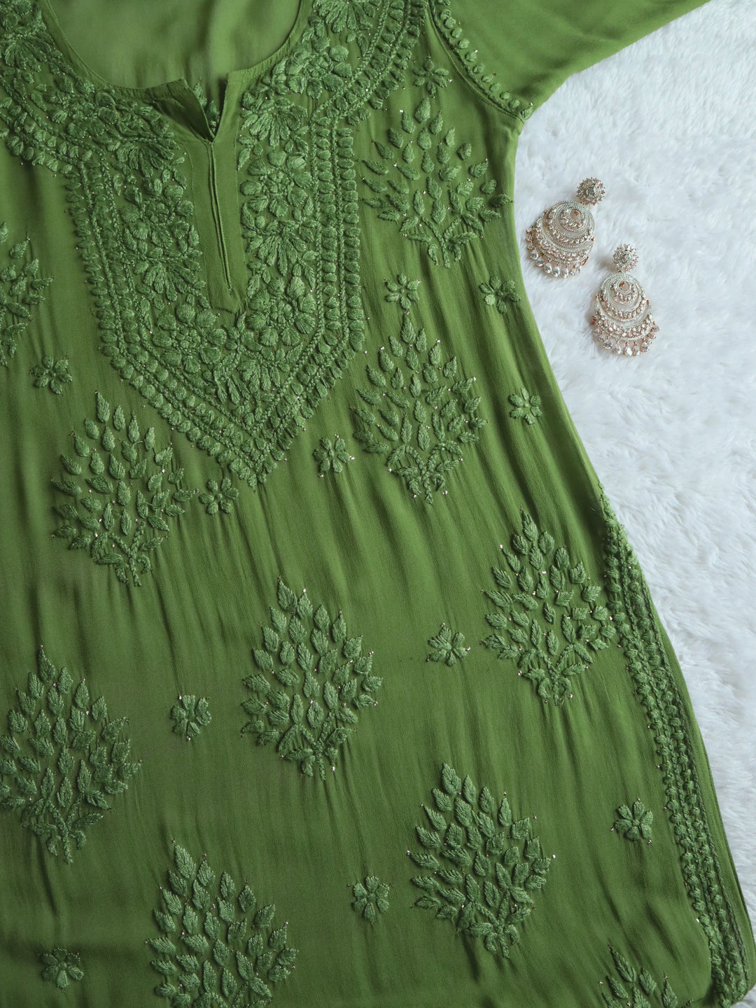 Liyaana Olive Green Viscose Georgette Kurta