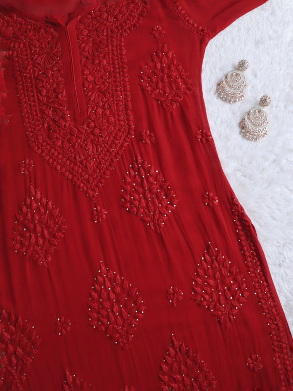 Liyaana Red Viscose Georgette Kurta