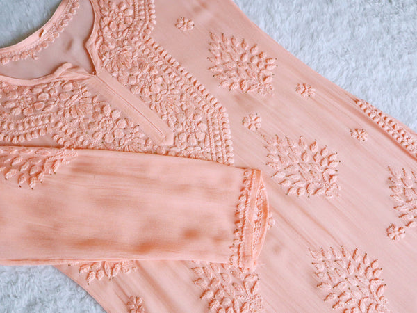 Liyaana Peach Viscose Georgette Kurta