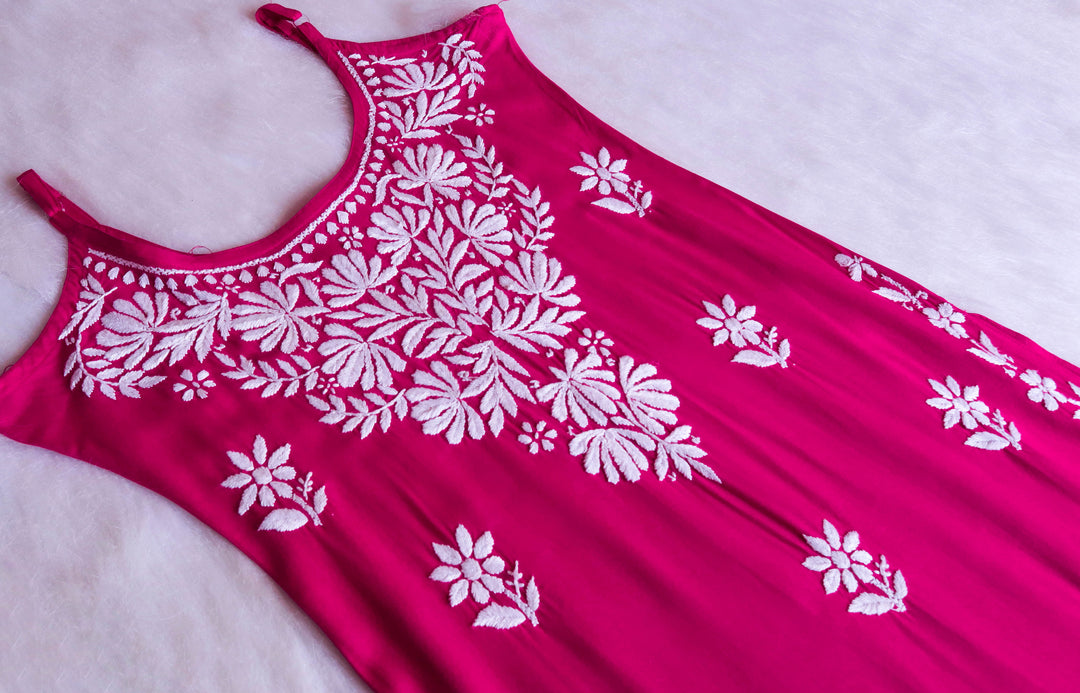 RUHI DEEP PINK SLEEVELESS RAYON KURTA
