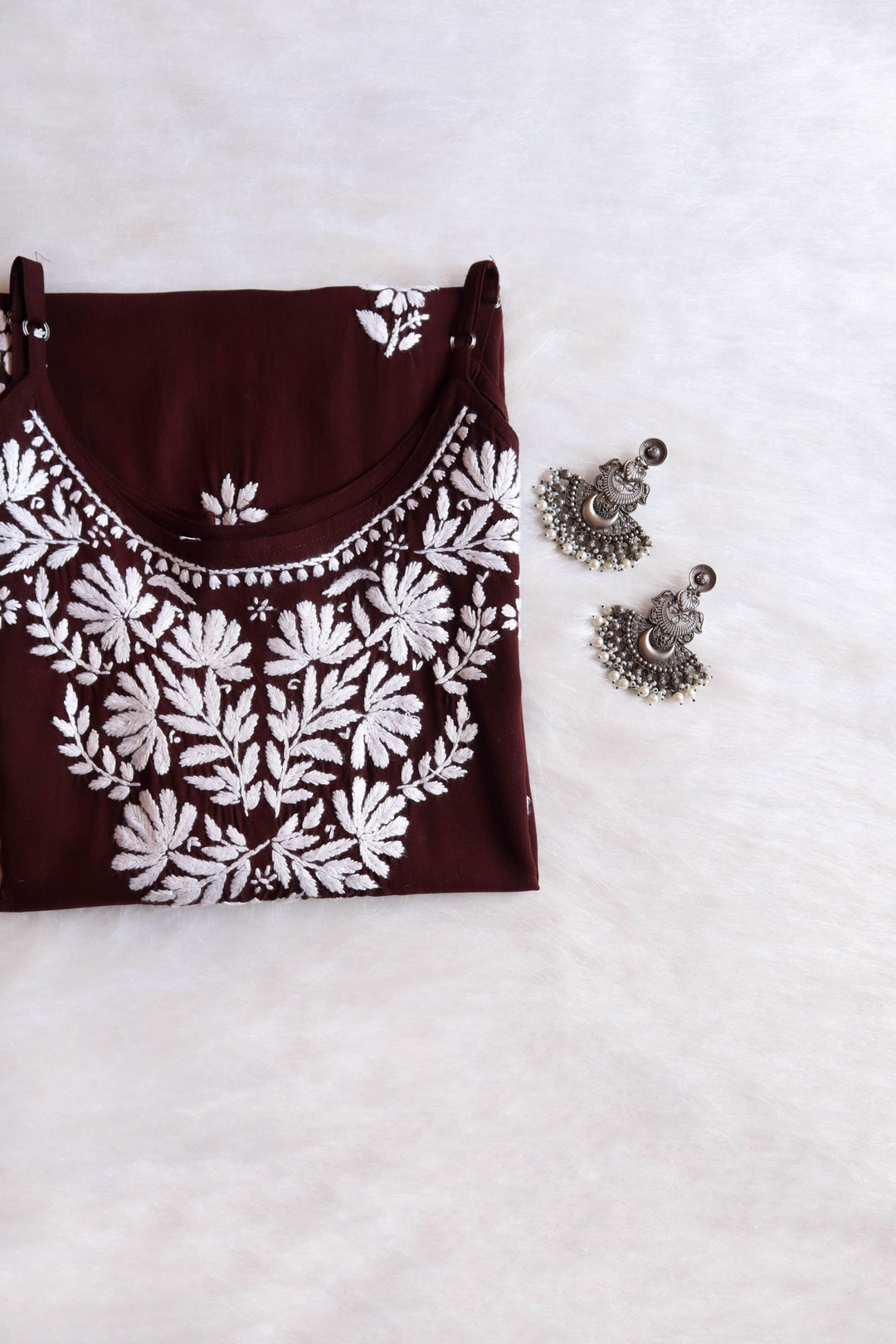RUHI CHOCOLATE BROWN SLEEVELESS RAYON KURTA