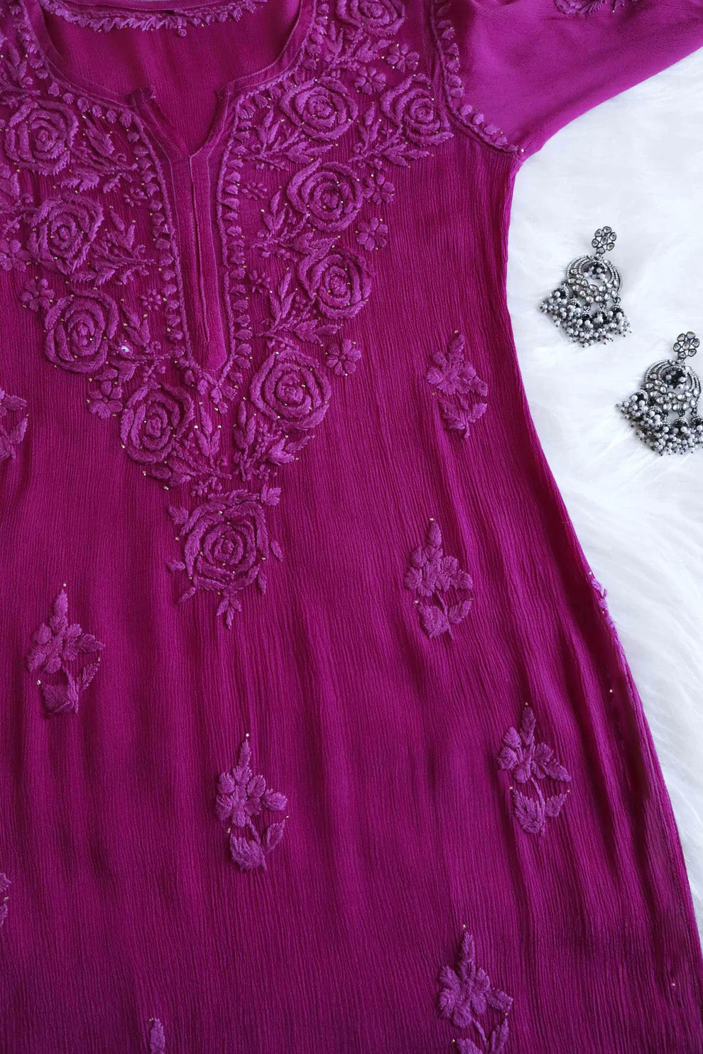 SANA DEEP PURPLE PURE CHINOON CHIFFON LONG KURTA