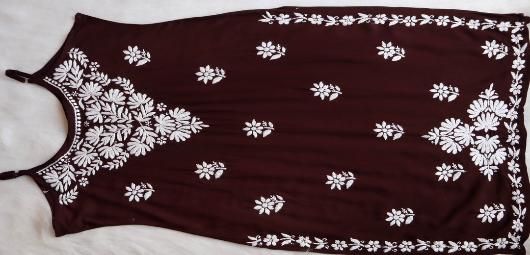 RUHI CHOCOLATE BROWN SLEEVELESS RAYON KURTA