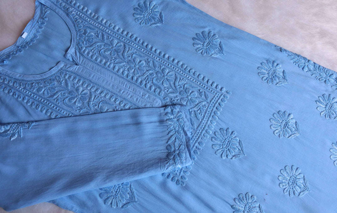 HOOR ICE BLUE RAYON KURTA PANT SET