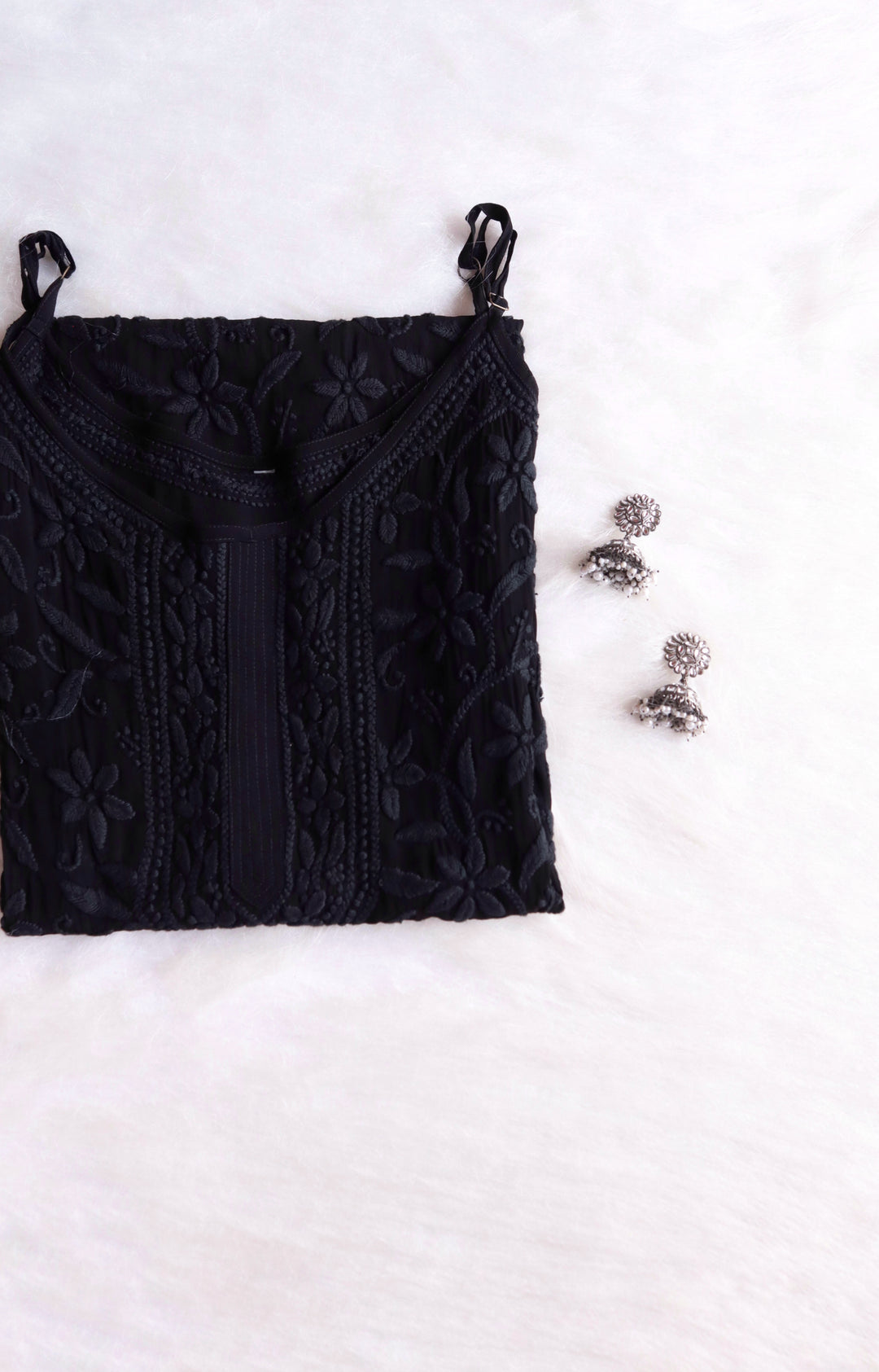 LILY BLACK VISCOSE STRAPPY KURTA