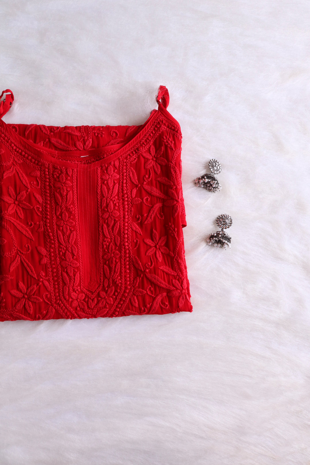 LILY RED VISCOSE STRAPPY KURTA