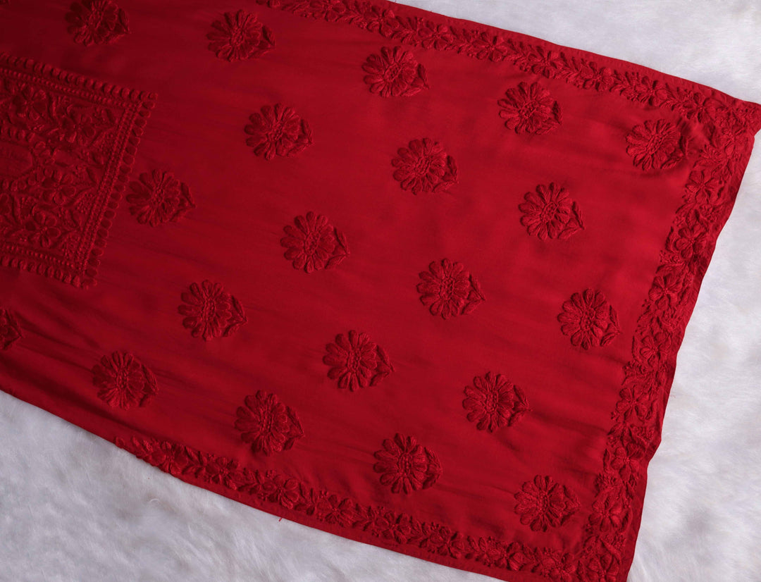 HOOR RED RAYON KURTA PANT SET