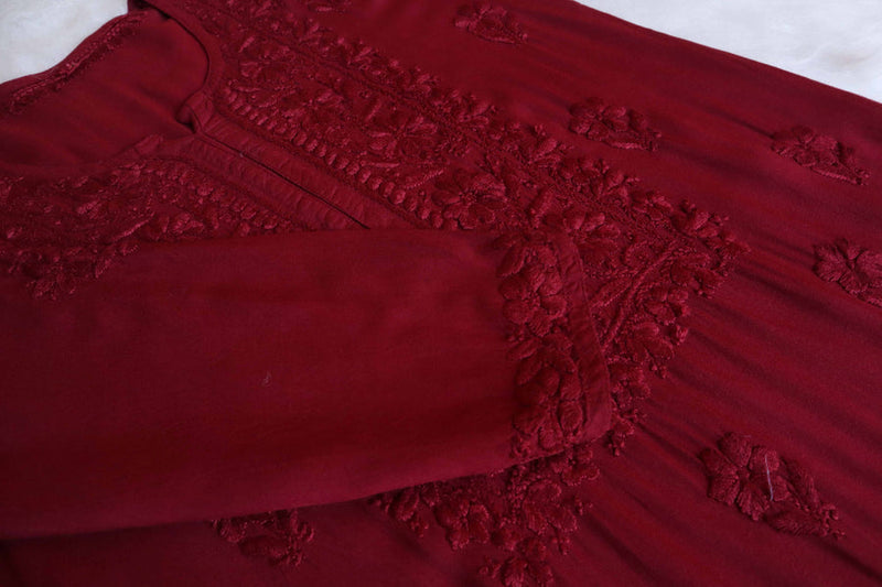 NOOR MAROON LONG RAYON KURTA