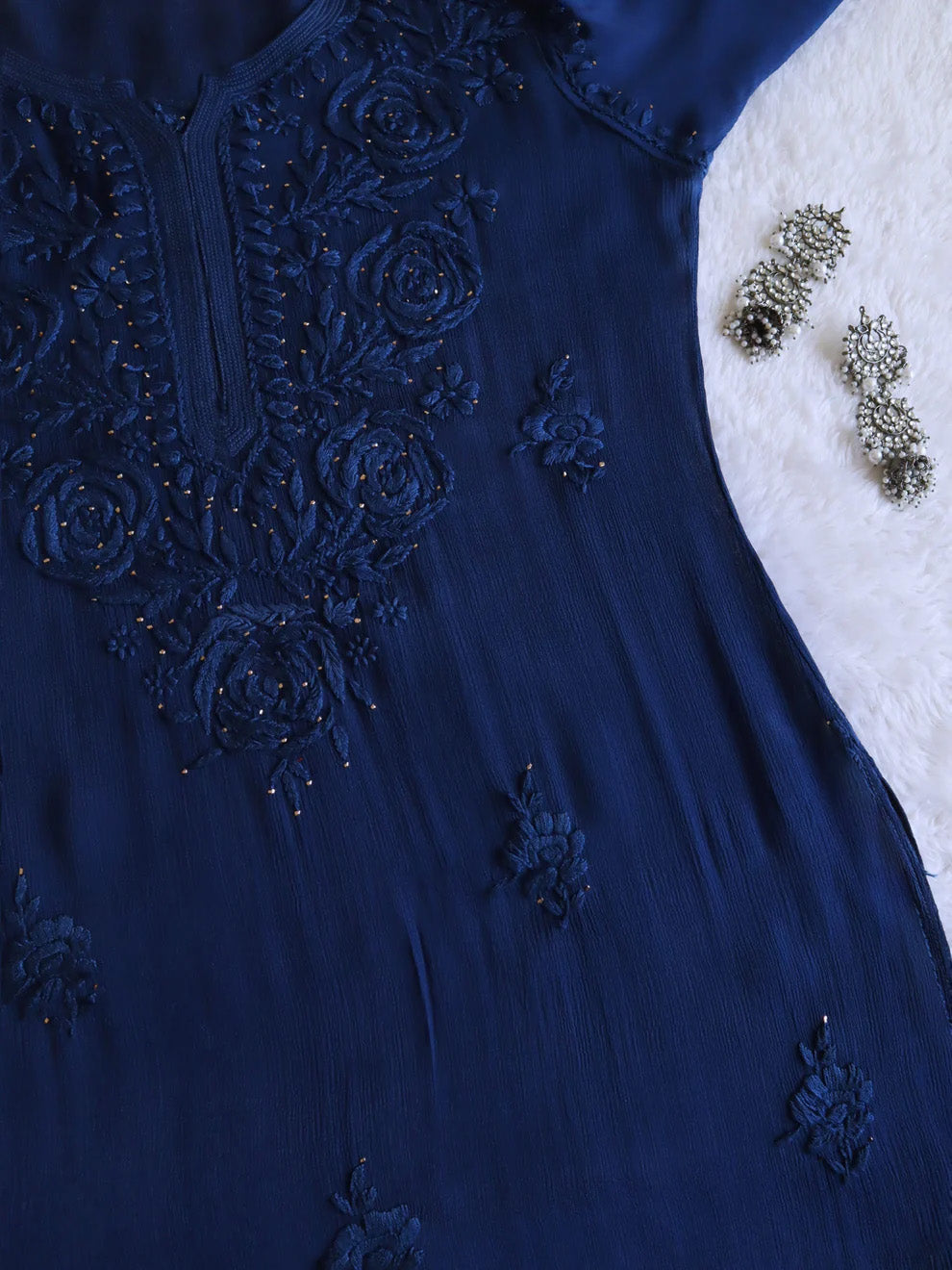 SANA ROYAL BLUE PURE CHINOON CHIFFON LONG KURTA