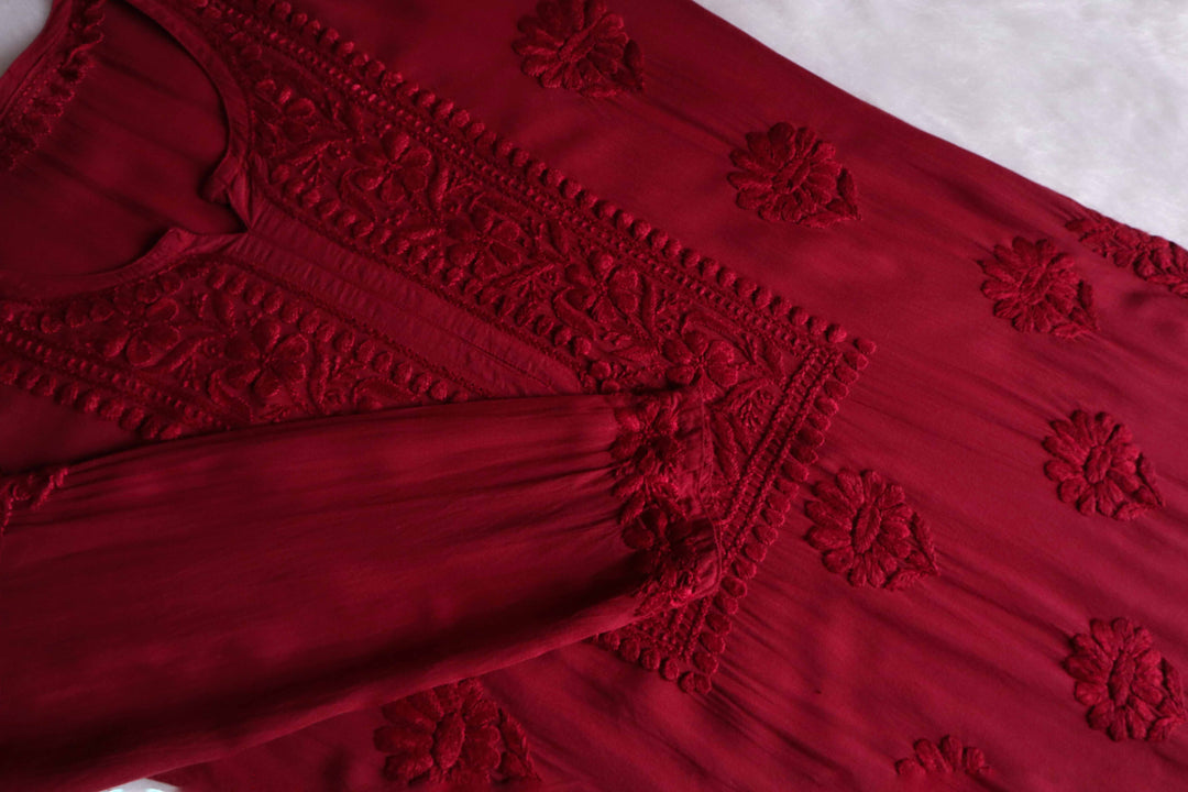 HOOR MAROON RAYON KURTA PANT SET